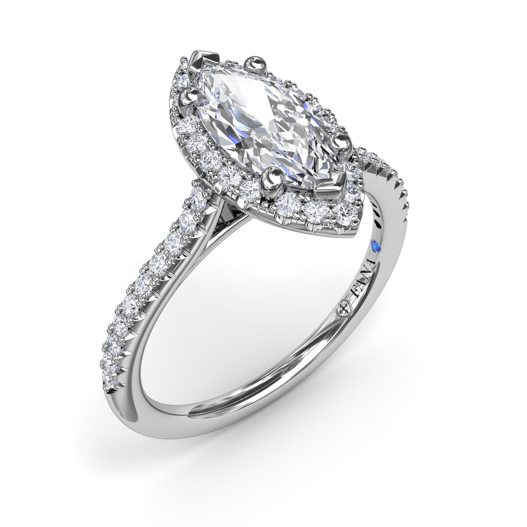 Delicate Marquise Halo And Pave Band Engagement Ring