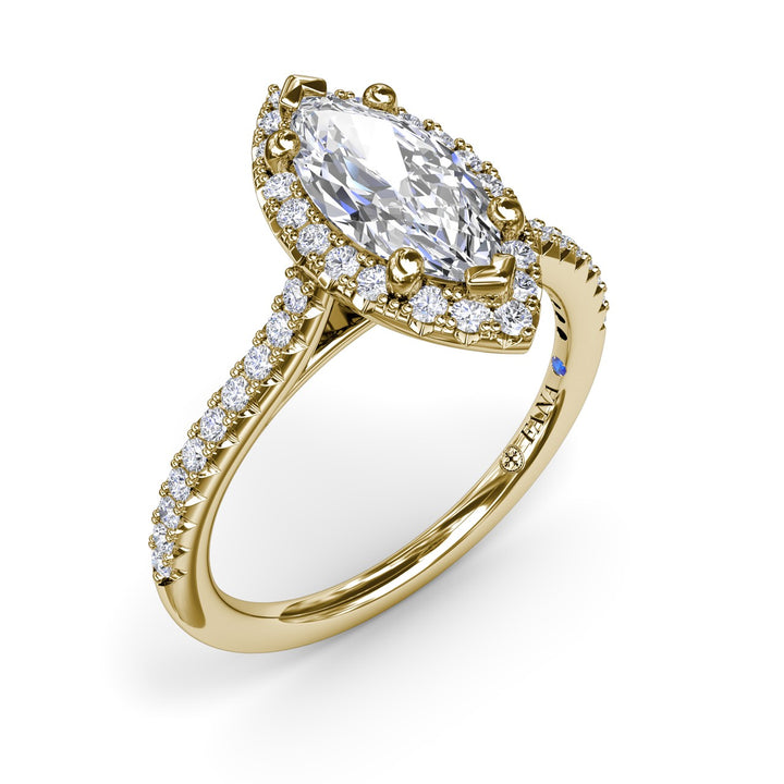 Delicate Marquise Halo And Pave Band Engagement Ring