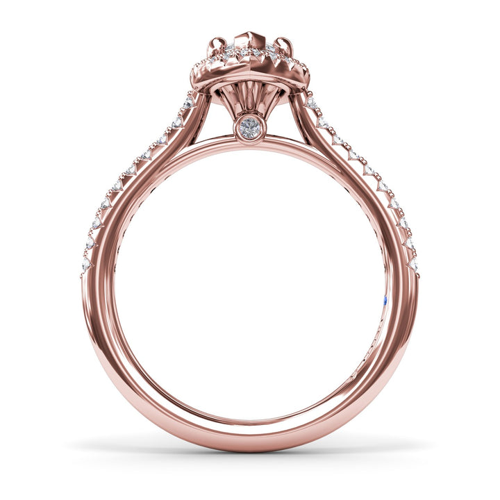 Delicate Marquise Halo And Pave Band Engagement Ring