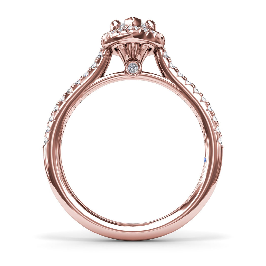 Delicate Marquise Halo And Pave Band Engagement Ring