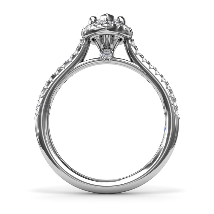 Delicate Marquise Halo And Pave Band Engagement Ring