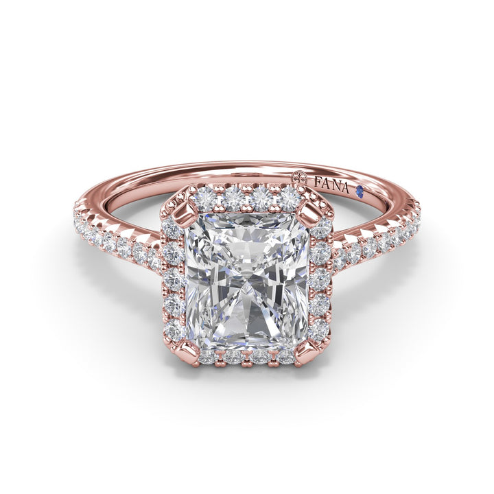 Delicate Radiant Halo And Pave Band Engagement Ring
