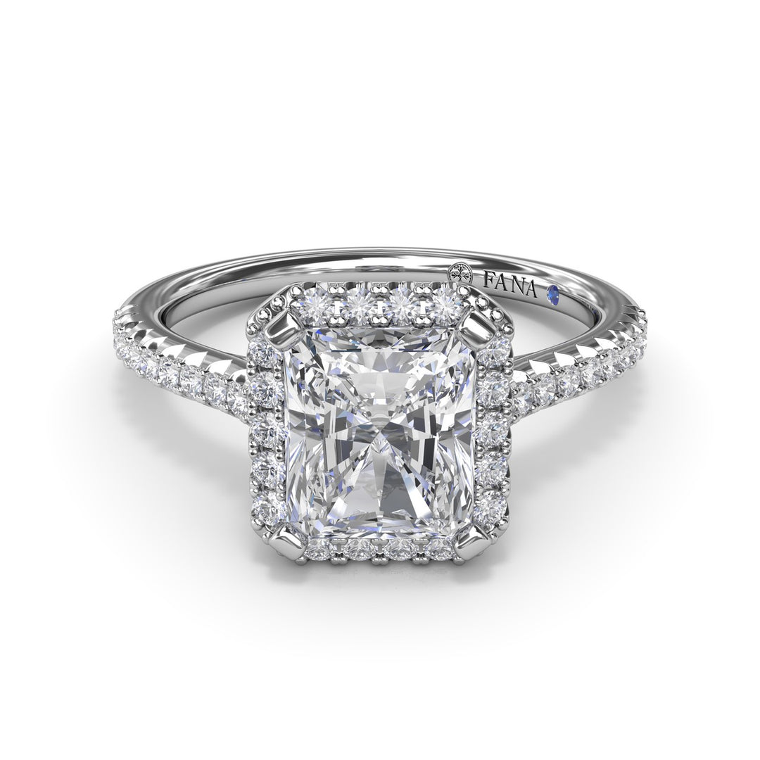 Delicate Radiant Halo And Pave Band Engagement Ring