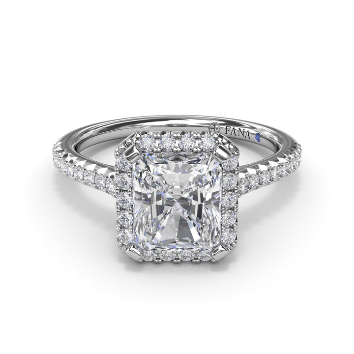 Delicate Radiant Halo And Pave Band Engagement Ring