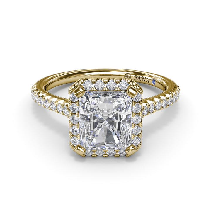 Delicate Radiant Halo And Pave Band Engagement Ring
