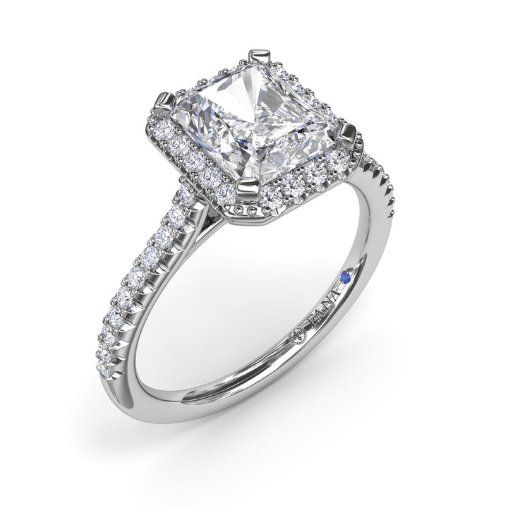 Delicate Radiant Halo And Pave Band Engagement Ring