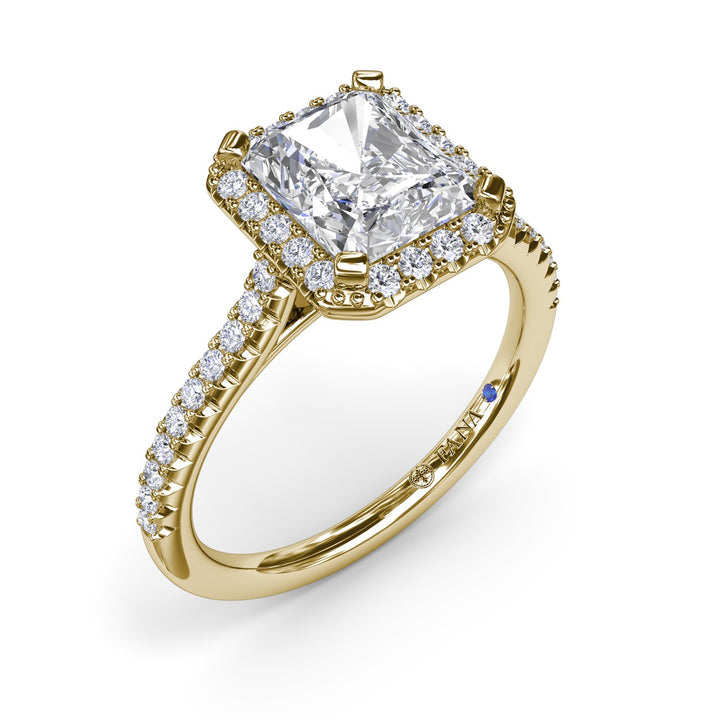 Delicate Radiant Halo And Pave Band Engagement Ring