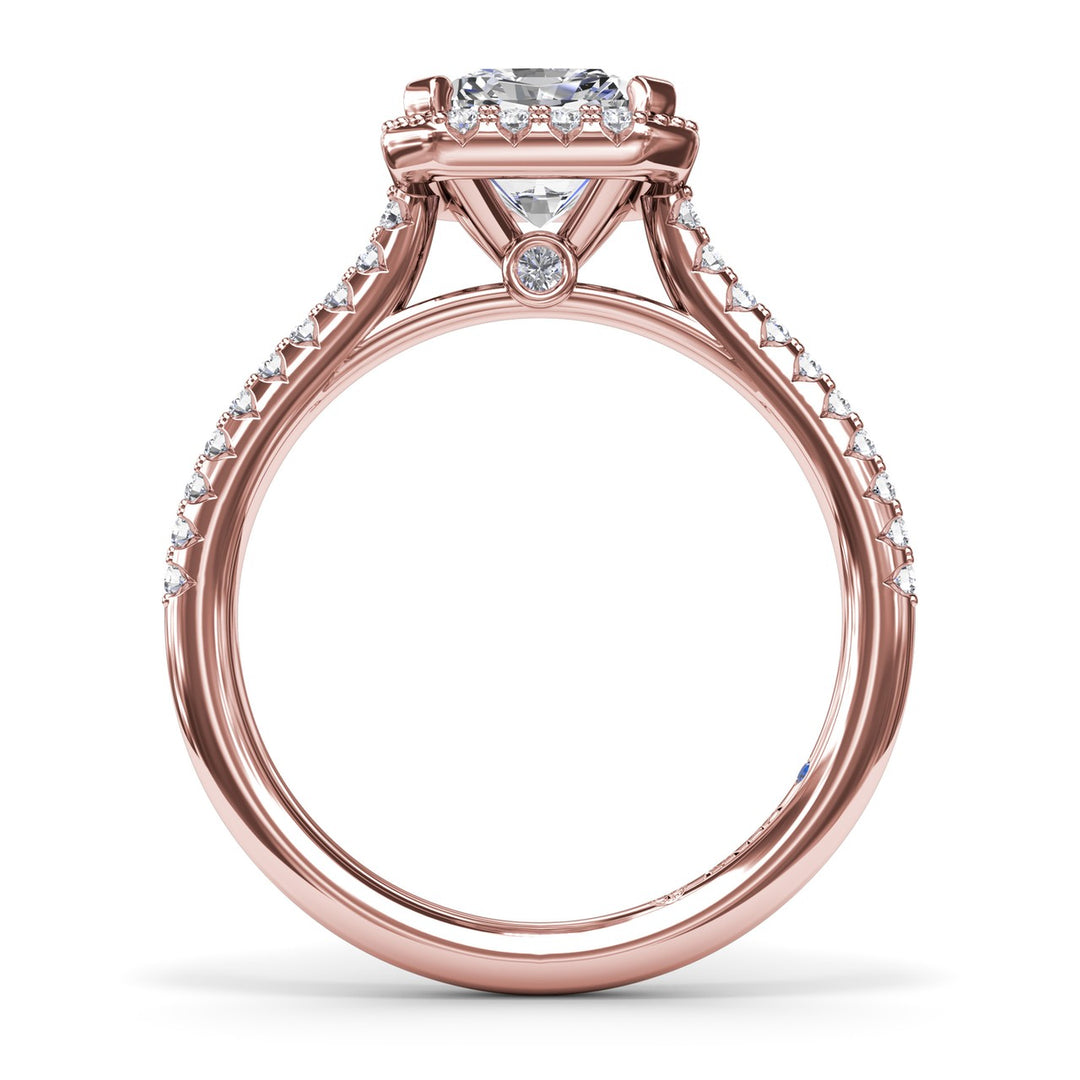 Delicate Radiant Halo And Pave Band Engagement Ring