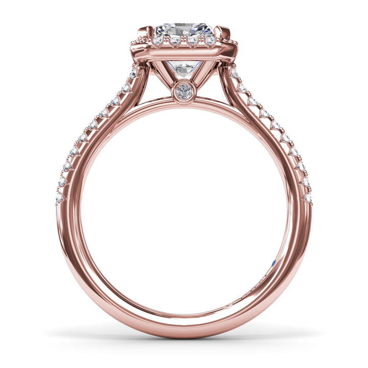 Delicate Radiant Halo And Pave Band Engagement Ring