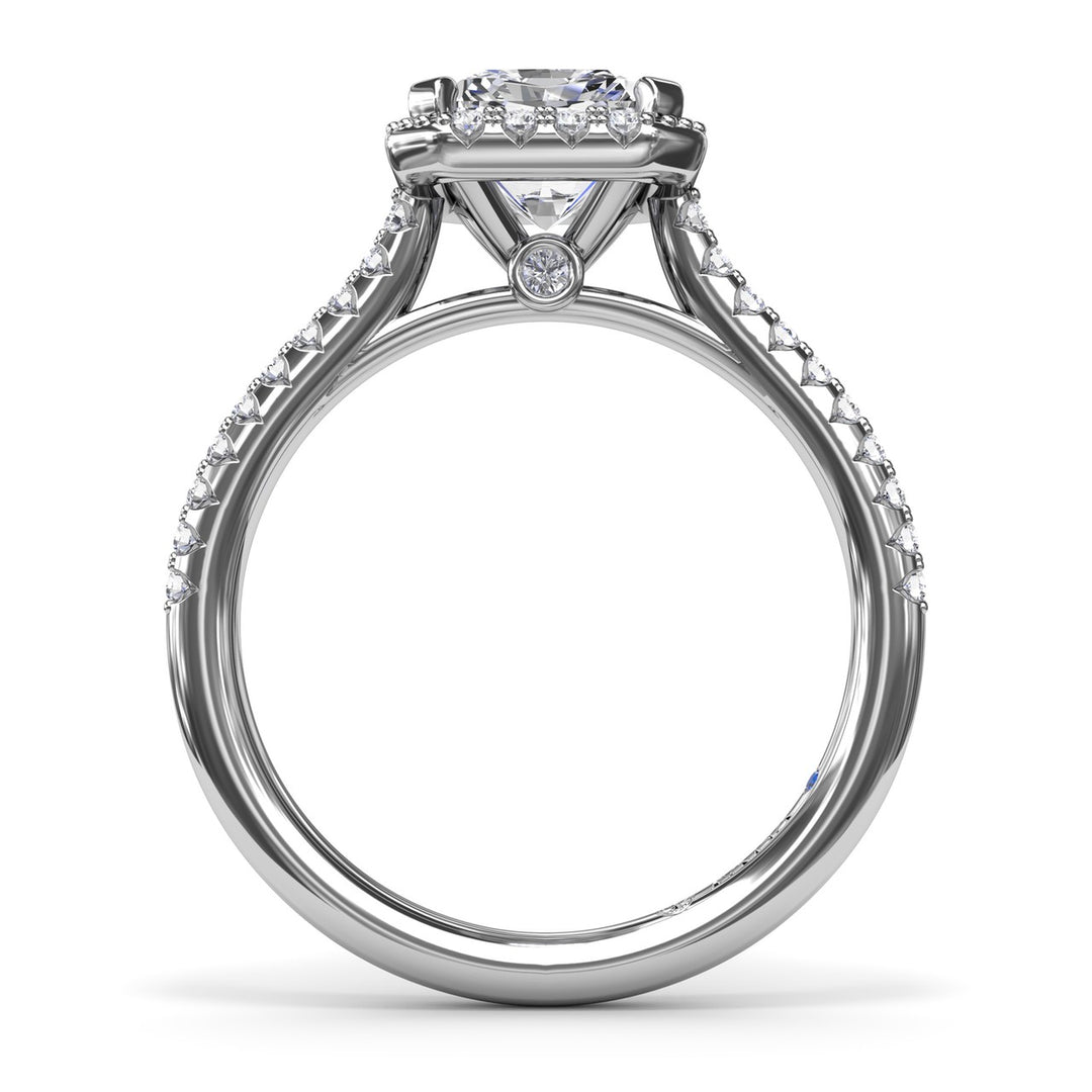Delicate Radiant Halo And Pave Band Engagement Ring