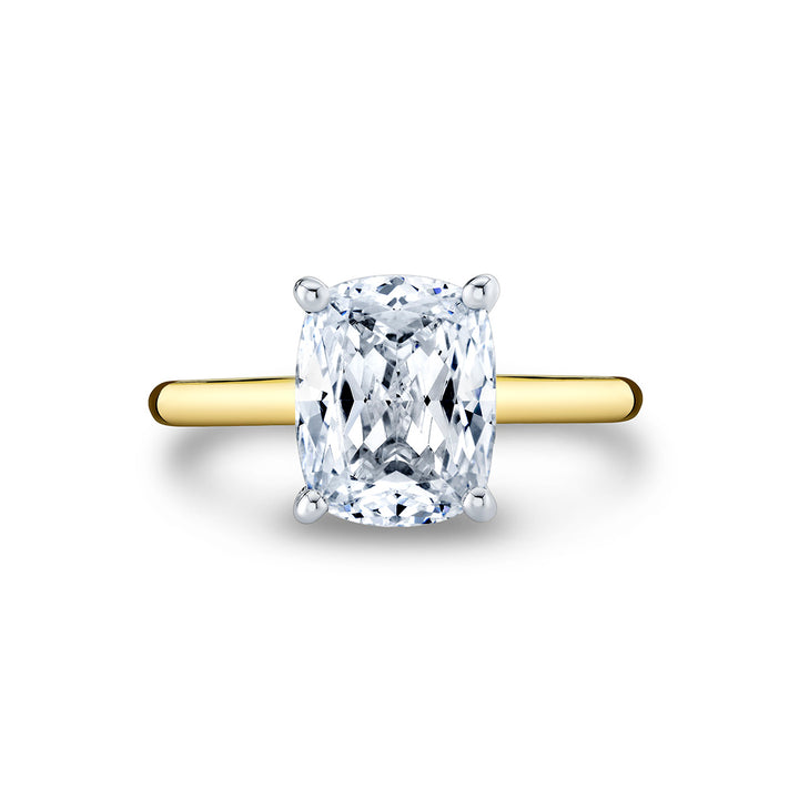 Cushion Cut Solitaire Hidden Halo Engagement Ring - Elin