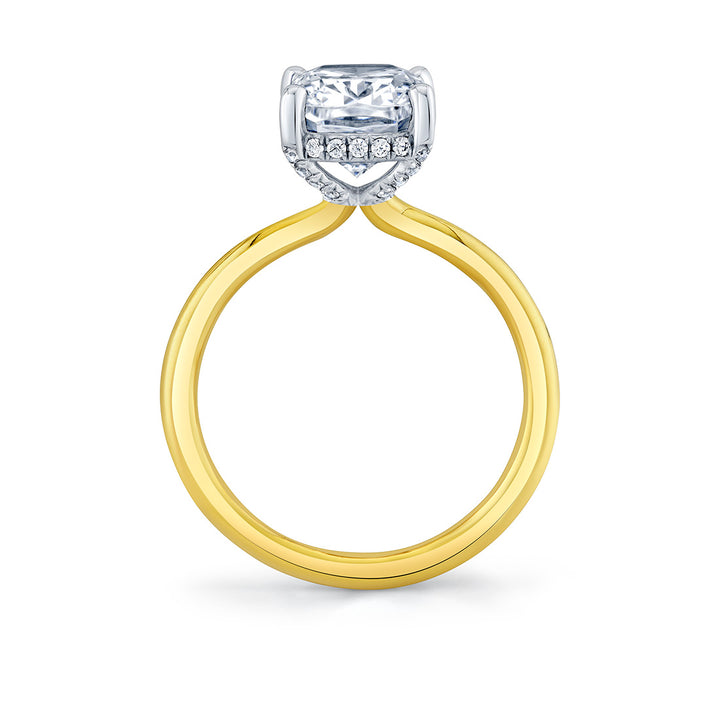 Cushion Cut Solitaire Hidden Halo Engagement Ring - Elin