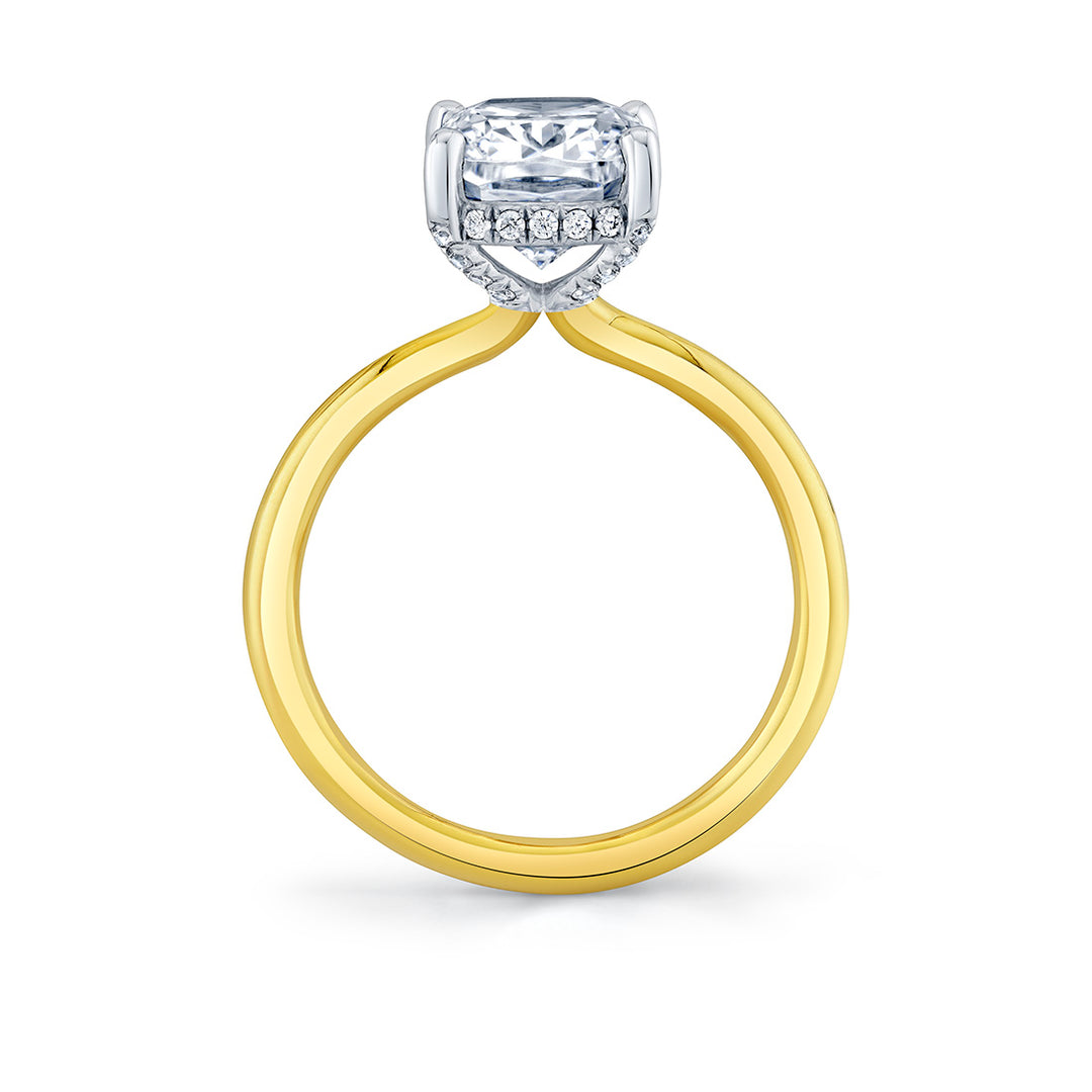 Cushion Cut Solitaire Hidden Halo Engagement Ring - Elin