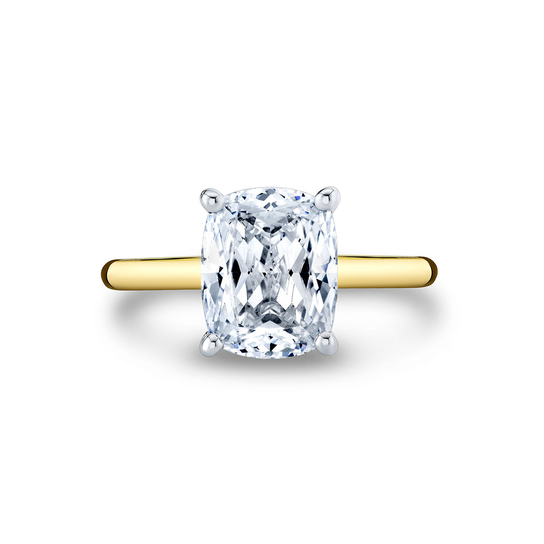 Cushion Cut Solitaire Hidden Halo Engagement Ring - Elin