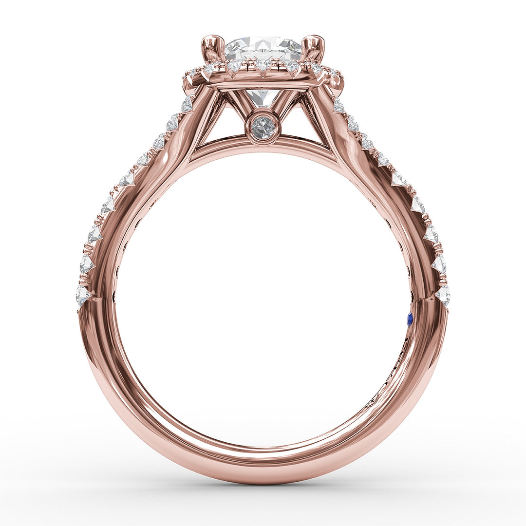 Classic Diamond Halo Engagement Ring with a Subtle Split Band