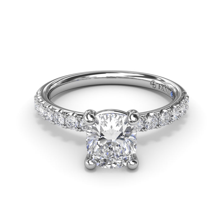 Classic Pave Cushion Cut Engagement Ring