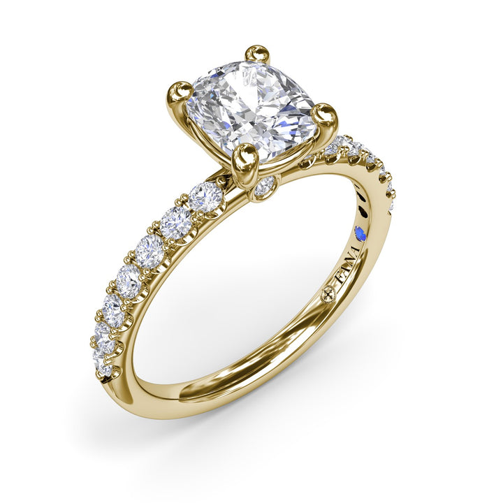Classic Pave Cushion Cut Engagement Ring