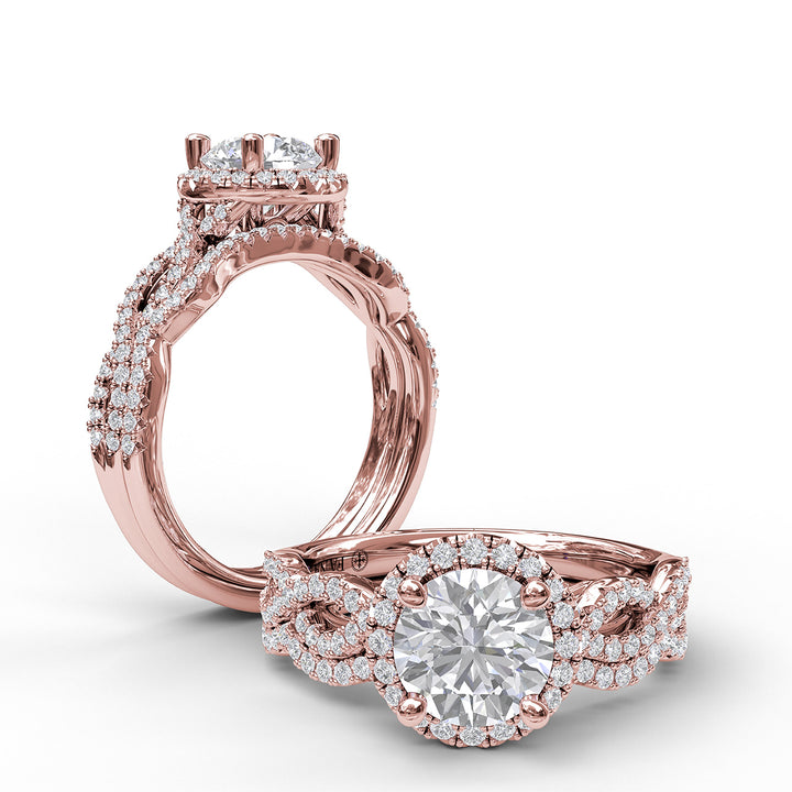 Round Halo Twist Engagement Ring