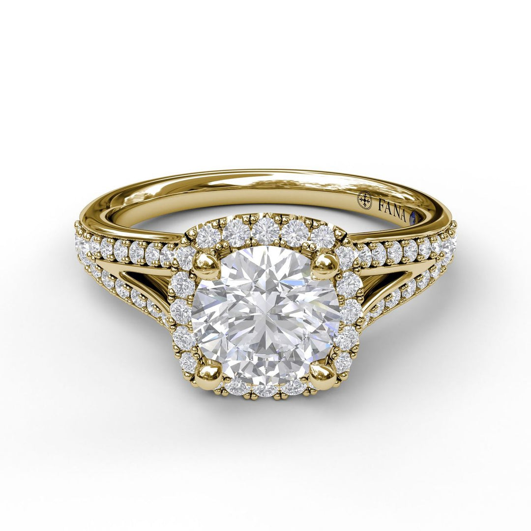 Classic Diamond Halo Engagement Ring with a Subtle Split Band