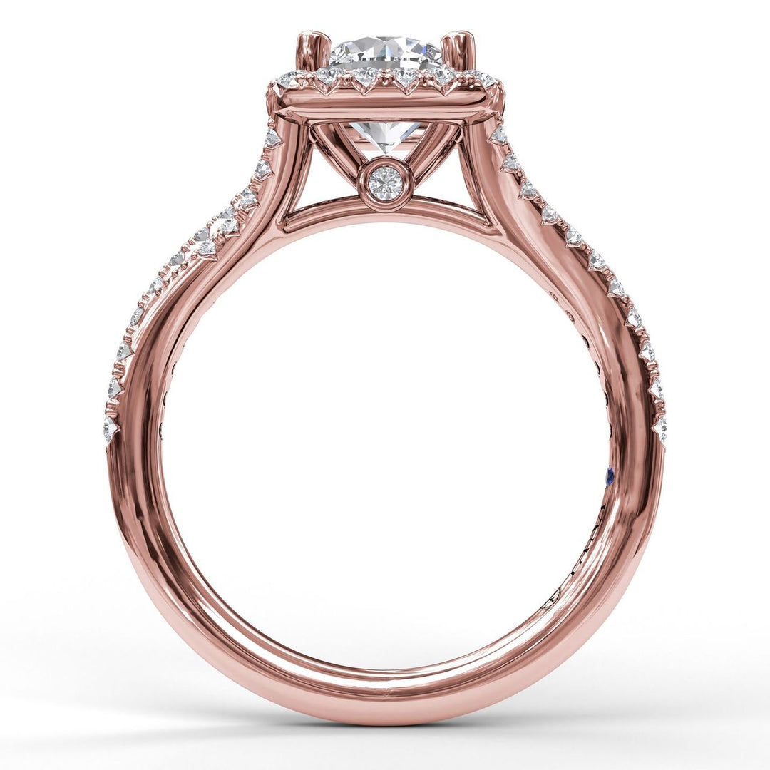Classic Halo Engagement Ring with a Split Band