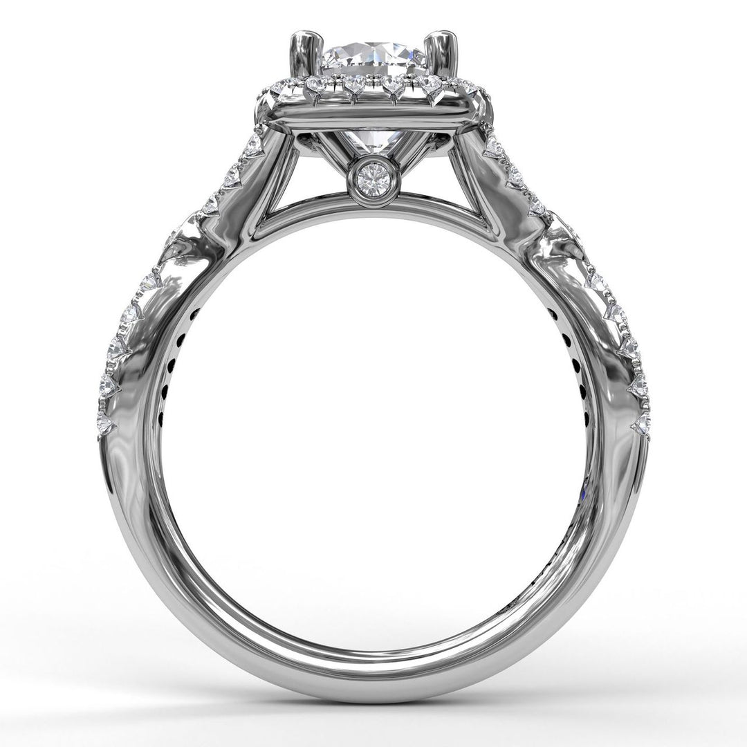 Cushion Halo Twist Shank Engagement Ring