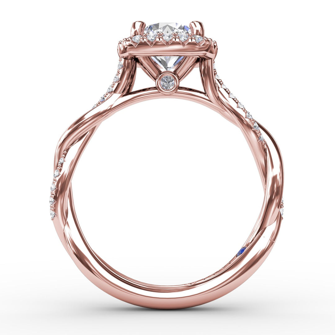 Cushion-Shaped Halo Diamond Engagement Ring With Twisted Shank
