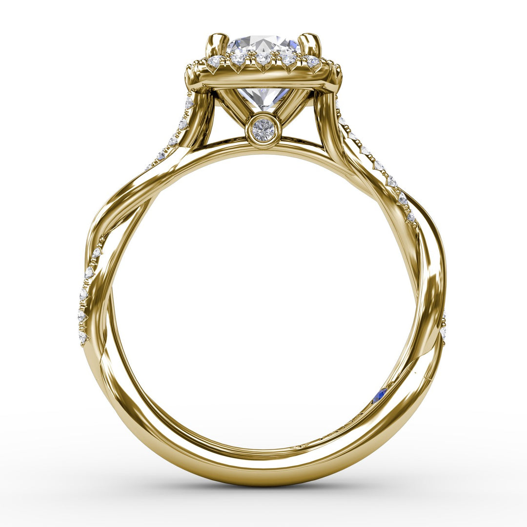 Cushion-Shaped Halo Diamond Engagement Ring With Twisted Shank