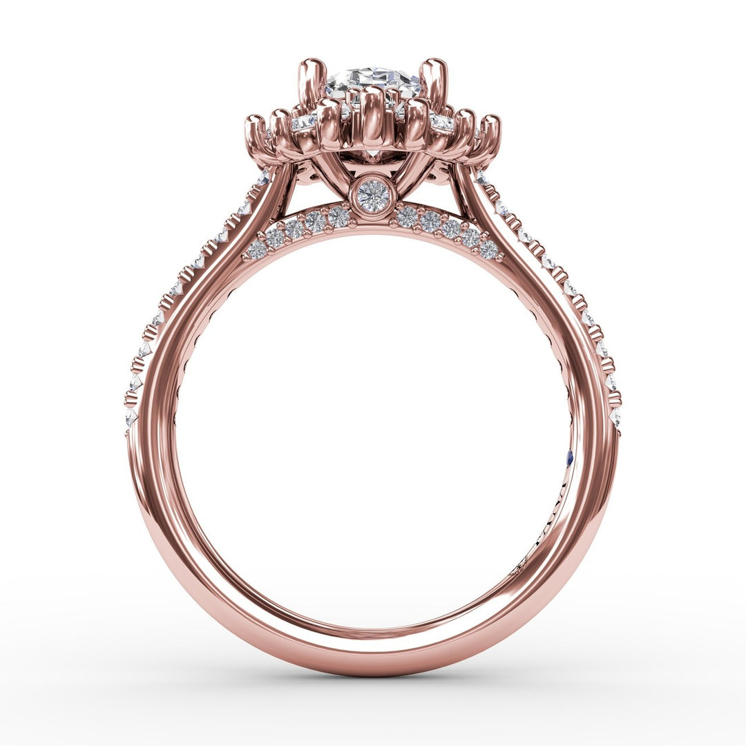 Mixed Shape Oval Diamond Halo Ballerina Style Engagement Ring