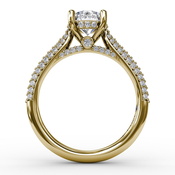Classic Round Diamond Solitaire Engagement Ring With Double-Row Pav? Diamond Shank