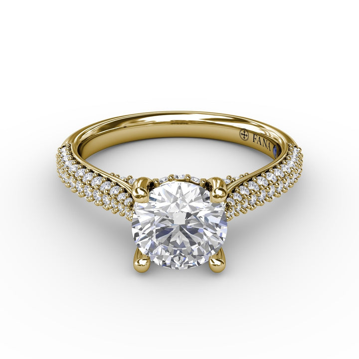 Classic Round Diamond Solitaire Engagement Ring With Double-Row Pav? Diamond Shank
