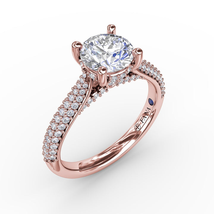 Classic Round Diamond Solitaire Engagement Ring With Double-Row Pav? Diamond Shank