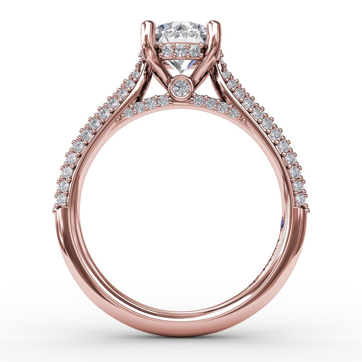 Classic Round Diamond Solitaire Engagement Ring With Double-Row Pav? Diamond Shank