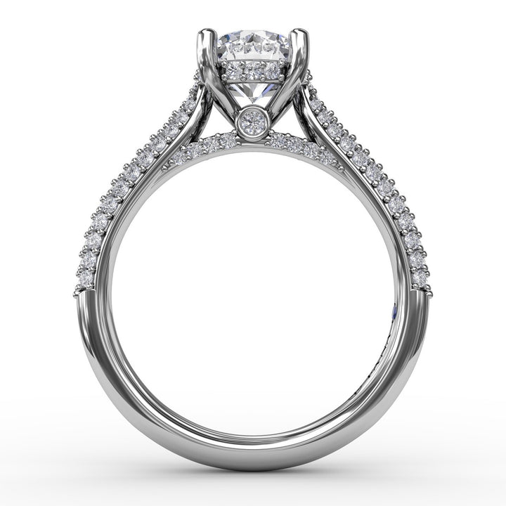 Classic Round Diamond Solitaire Engagement Ring With Double-Row Pav? Diamond Shank