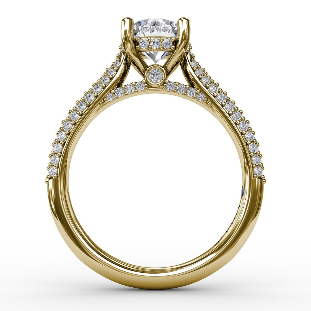 Classic Round Diamond Solitaire Engagement Ring With Double-Row Pav? Diamond Shank