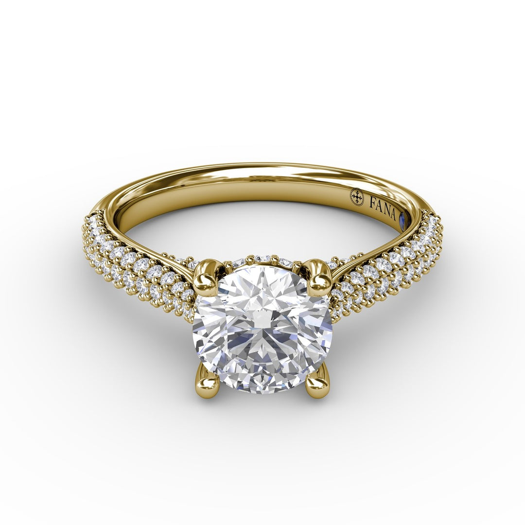Classic Round Diamond Solitaire Engagement Ring With Double-Row Pav? Diamond Shank