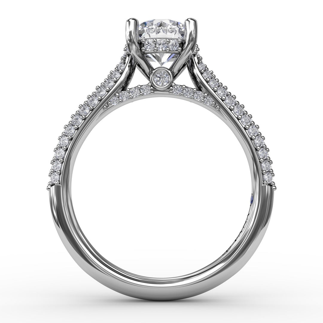 Classic Round Diamond Solitaire Engagement Ring With Double-Row Pav? Diamond Shank