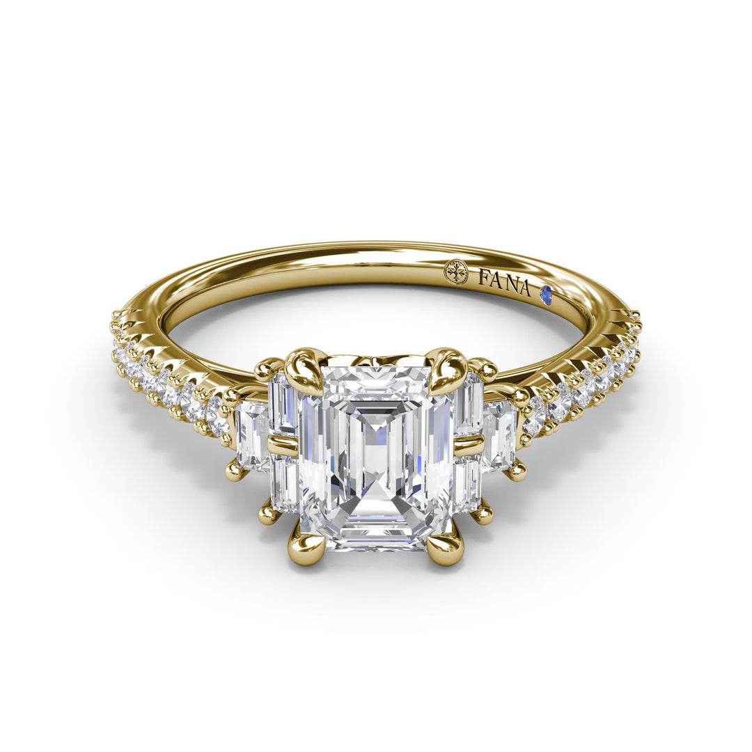 Emerald Cut Side Stone Engagement Ring