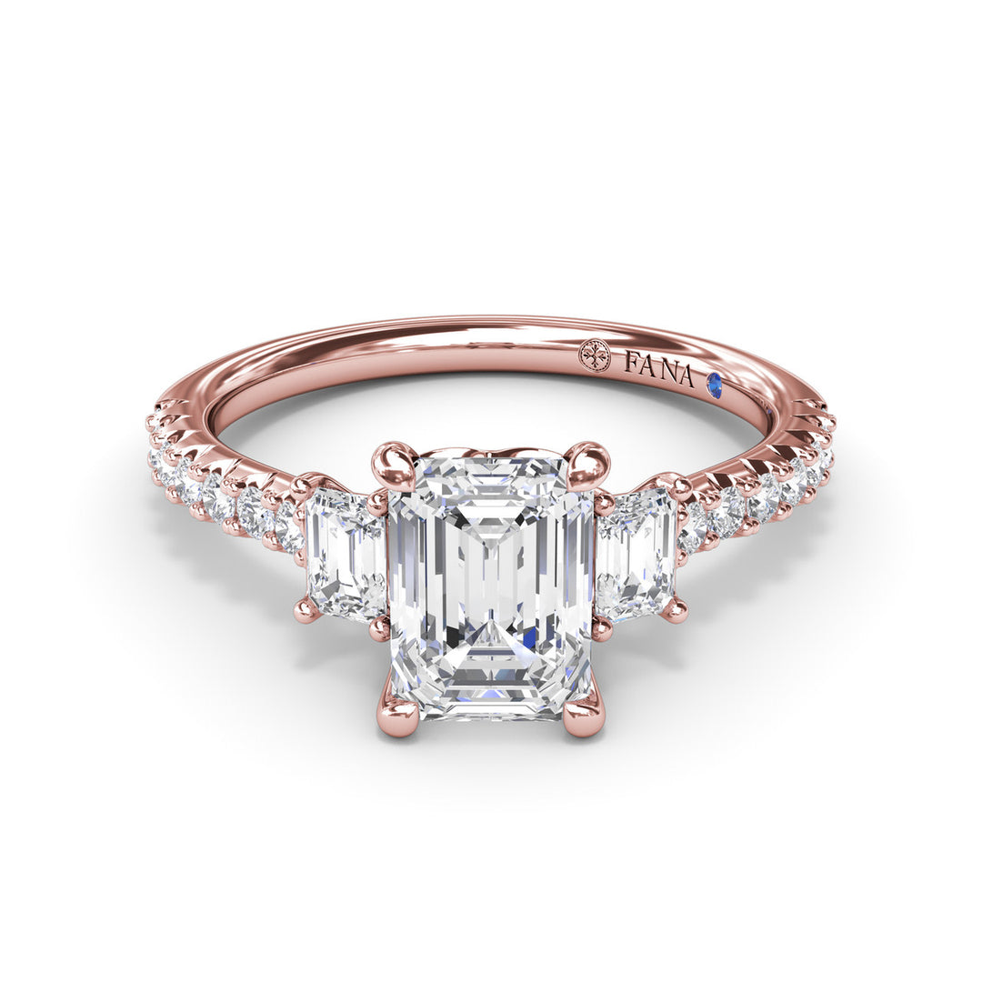 Enchanted Three Stone Emerald Diamond Engagement Ring