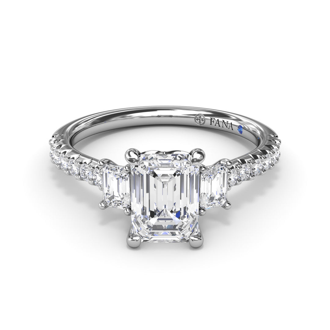 Enchanted Three Stone Emerald Diamond Engagement Ring