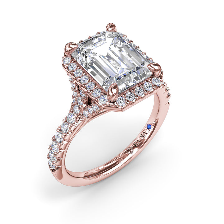 Striking Split Shank Diamond Halo Engagement Ring