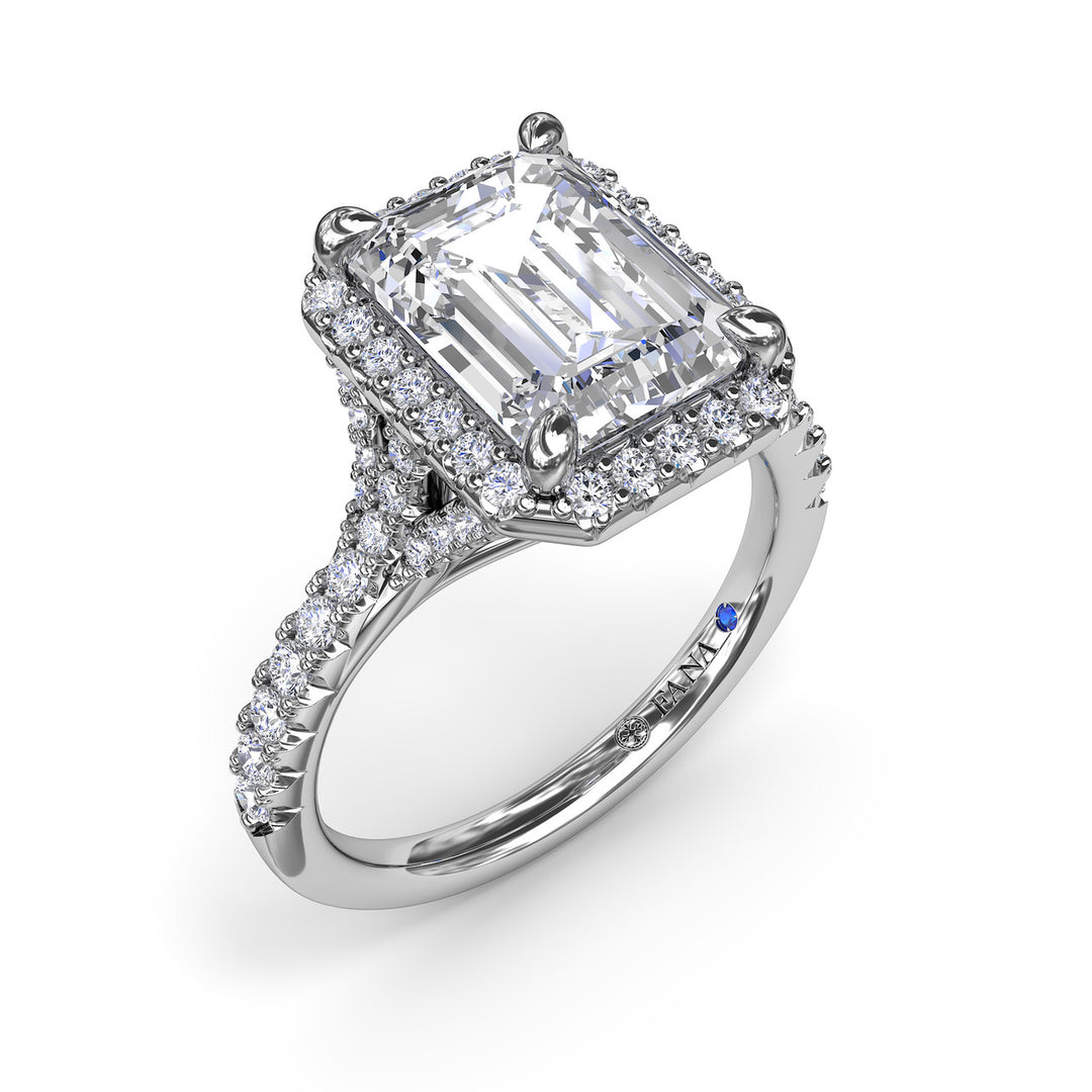 Striking Split Shank Diamond Halo Engagement Ring