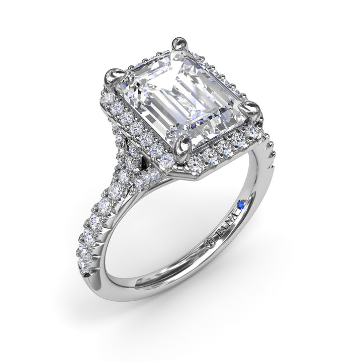 Striking Split Shank Diamond Halo Engagement Ring