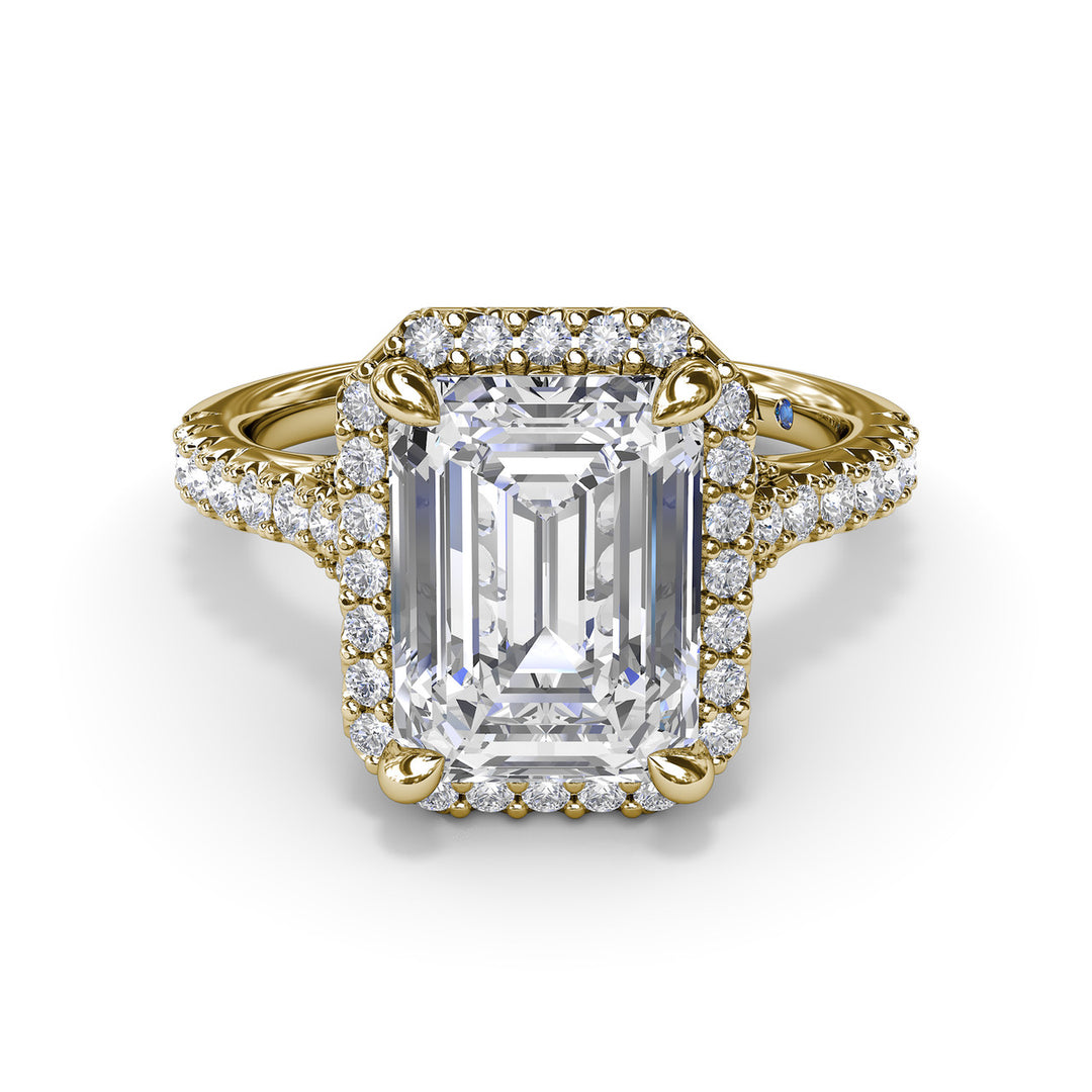 Striking Split Shank Diamond Halo Engagement Ring