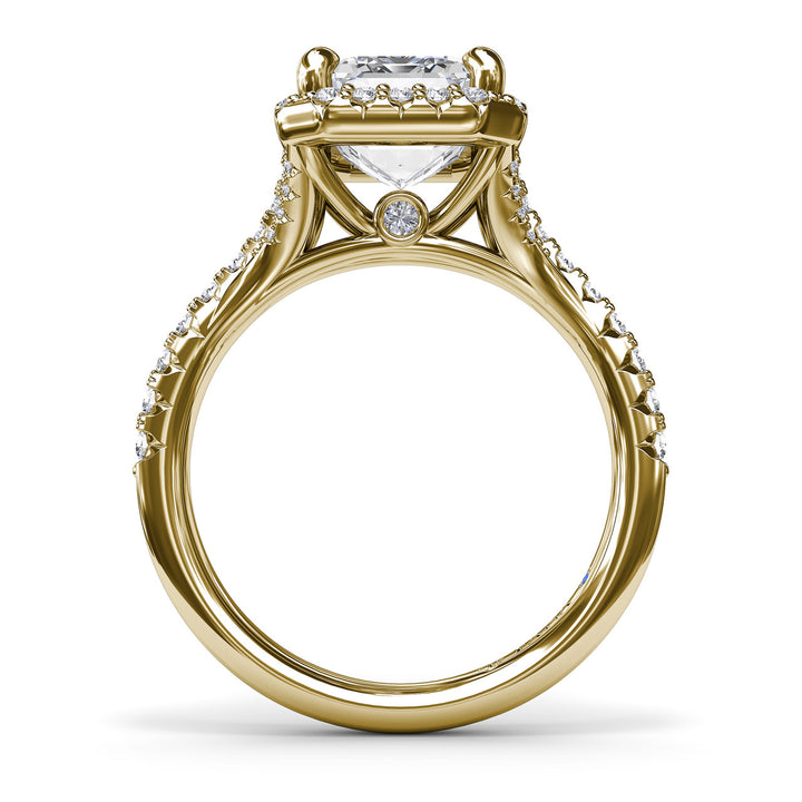 Striking Split Shank Diamond Halo Engagement Ring
