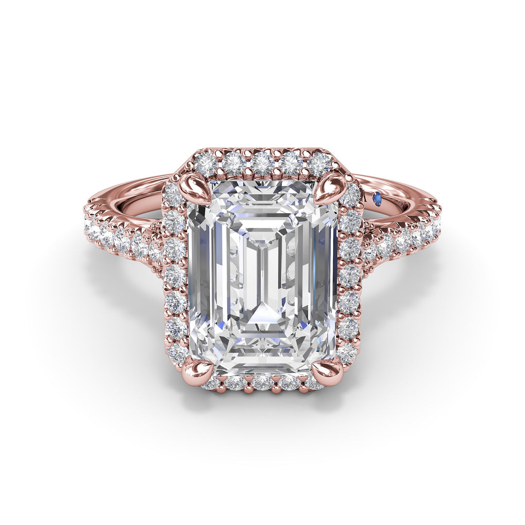 Striking Split Shank Diamond Halo Engagement Ring