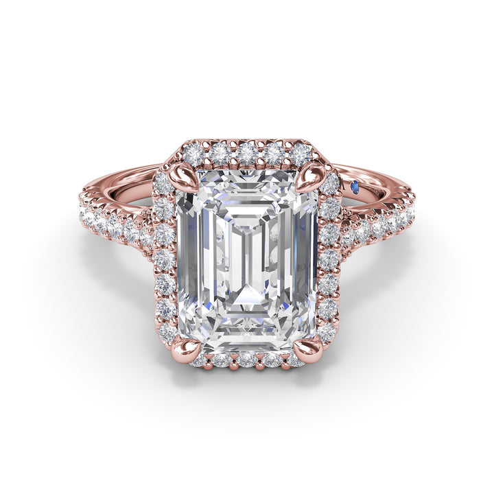 Striking Split Shank Diamond Halo Engagement Ring