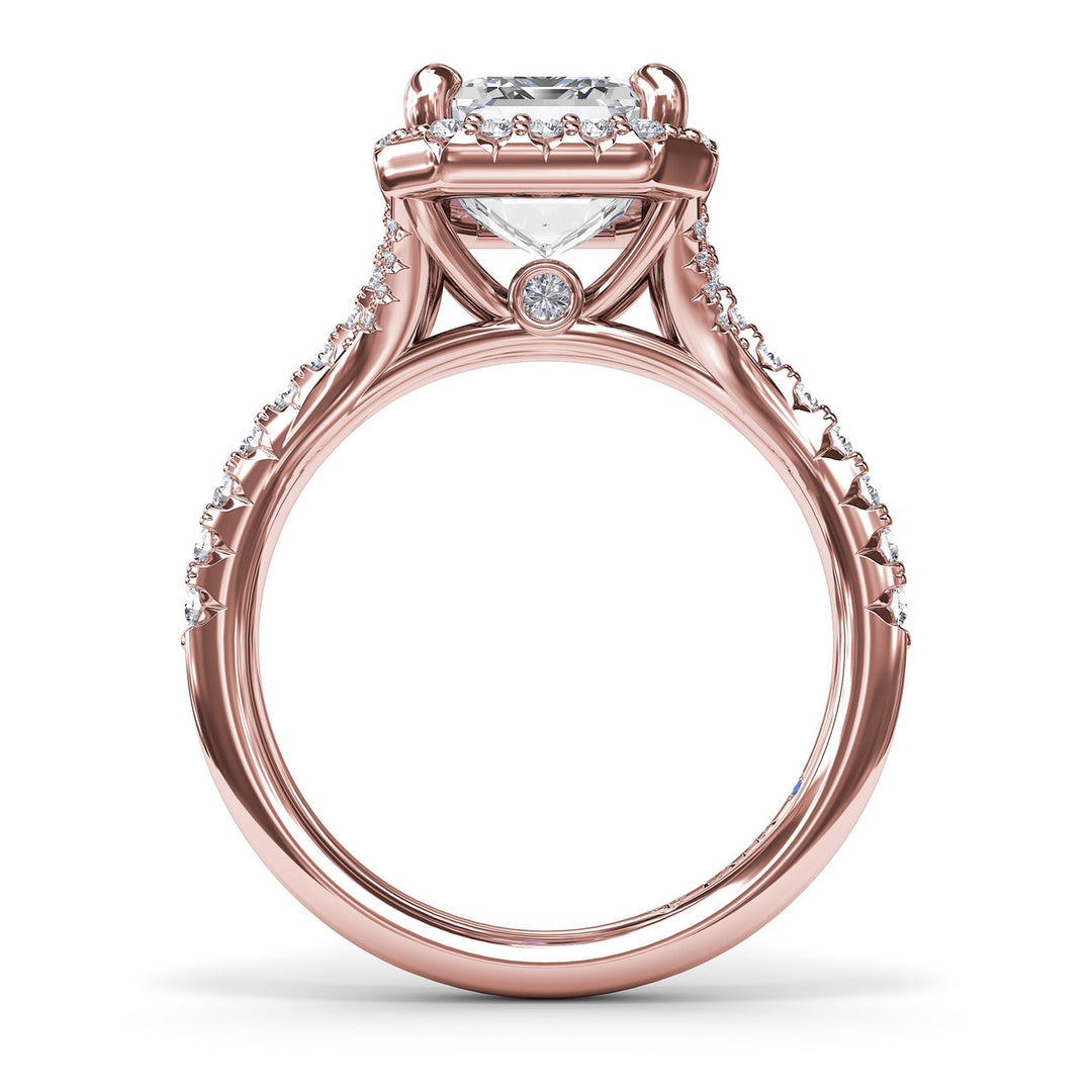 Striking Split Shank Diamond Halo Engagement Ring