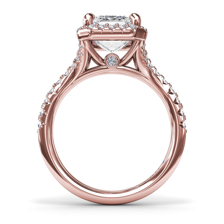 Striking Split Shank Diamond Halo Engagement Ring