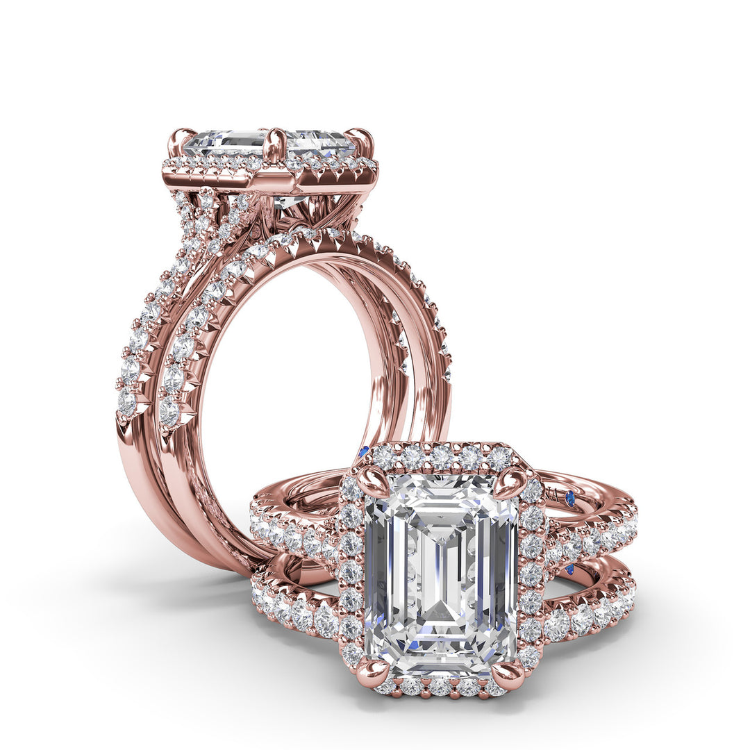 Striking Split Shank Diamond Halo Engagement Ring