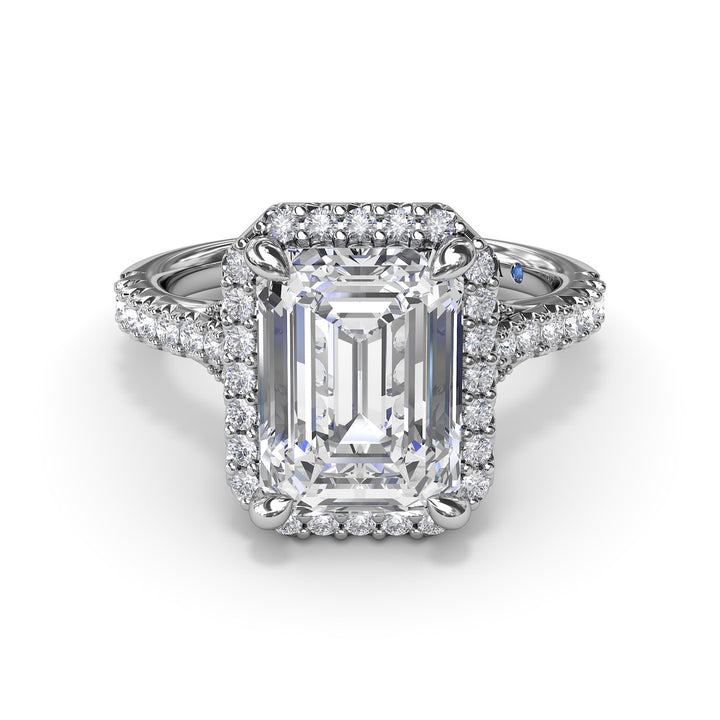 Striking Split Shank Diamond Halo Engagement Ring